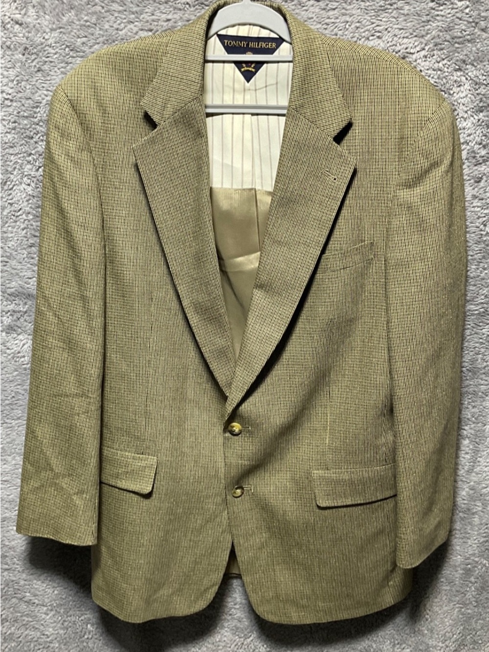 Tommy Hilfiger 42L Brown Houndstooth Tweed Sport Coat Jacket - Made in the USA.